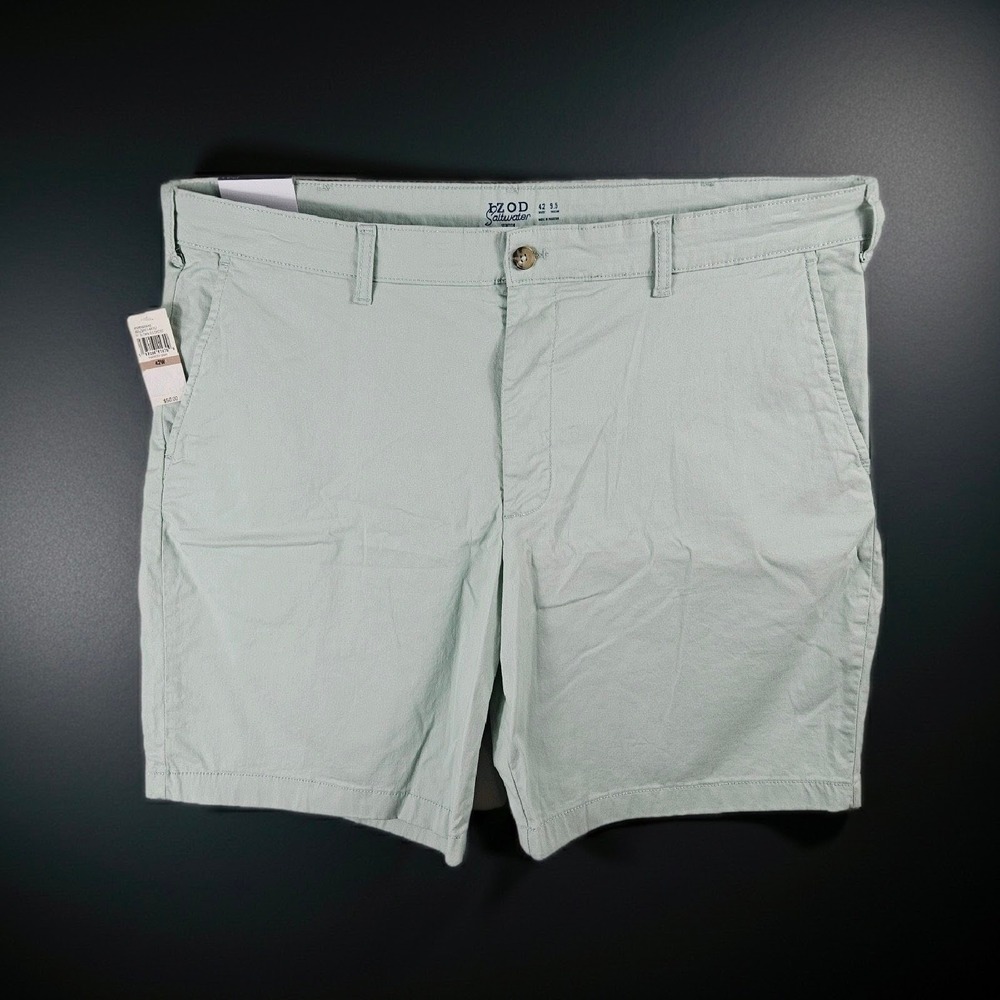NWT IZOD Saltwater Stretch Chino Shorts Harbor Gray‎ Mens 42 Classic Fit